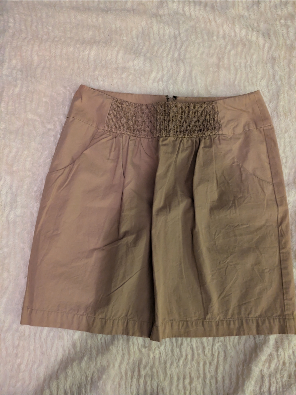 Gianni Bini Beige Smocked-Waist Mini Skirt